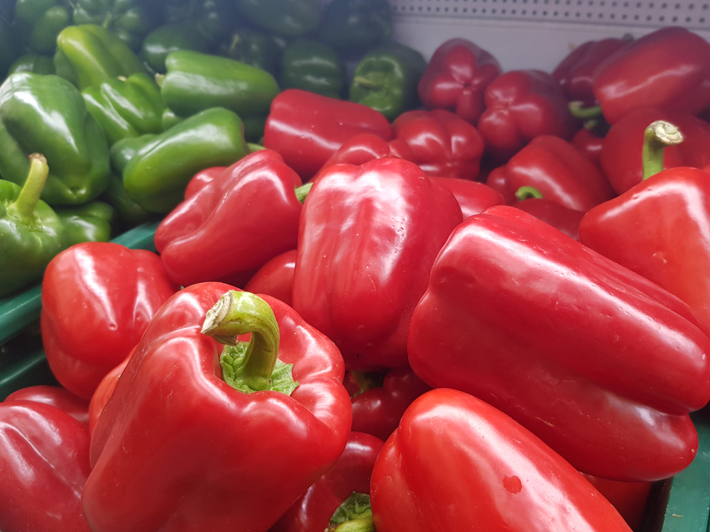 Red and green peppers.
